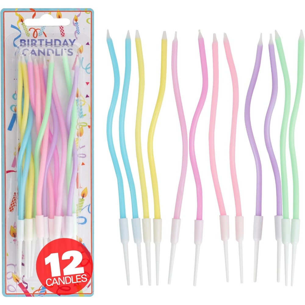 Candle For Supplies - 레인보우 스파이럴 생일 케이크 캔들 12개