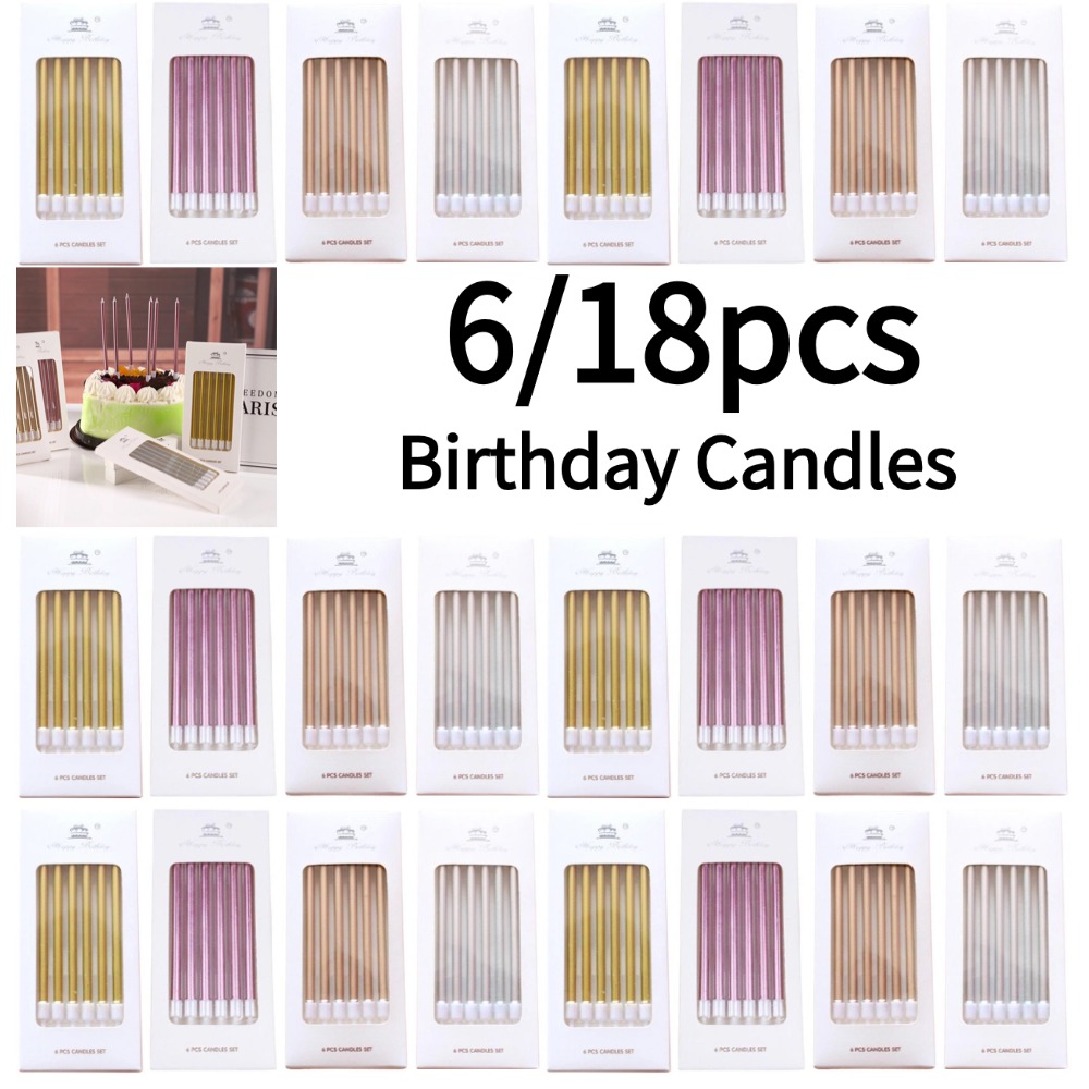 Candle For Supplies - 6/18개 메탈 골드 실버 생일 캔들