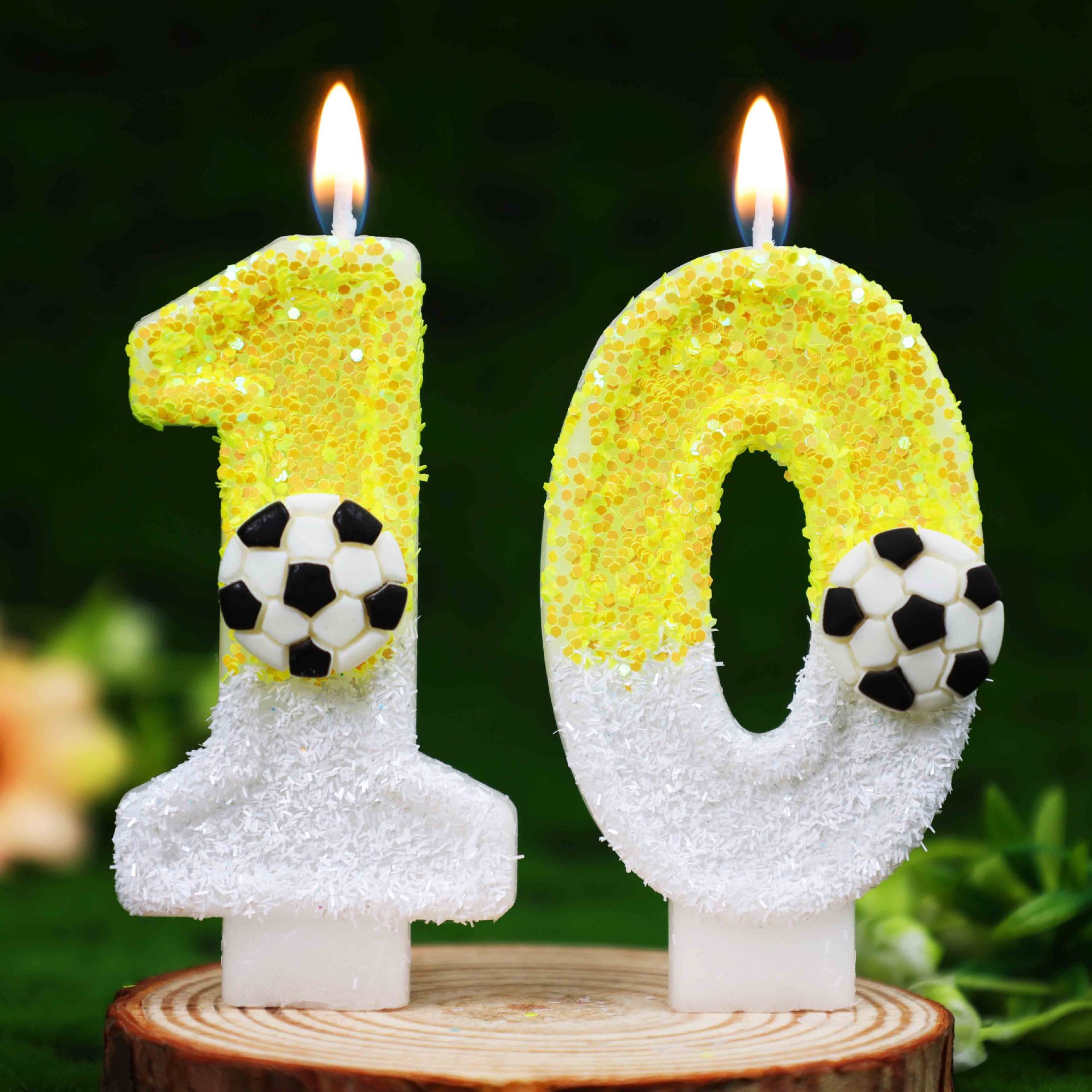 노란색 흰색 스팽글 스포츠 축구 디지털 생일 양초 -  - Candle For Supplies 리뷰 및 가격