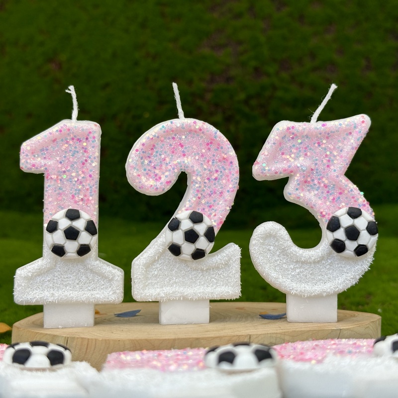 핑크 화이트 스팽글 스포츠 축구 디지털 생일 양초 -  - Candle For Supplies 리뷰 및 가격