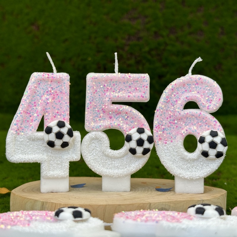 핑크 화이트 스팽글 스포츠 축구 디지털 생일 양초 -  - Candle For Supplies 리뷰 및 가격